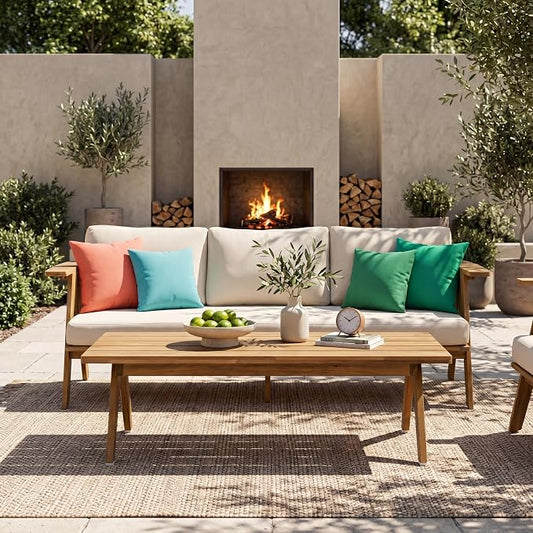 Christopher Knight Home Adele 12.25" Height Outdoor Coffee Table, Acacia Wood Accent Table with Slatted Panel Design, Rectangular Patio Table for Garden Balcony, Low Maintenance Patio Furniture, Teak