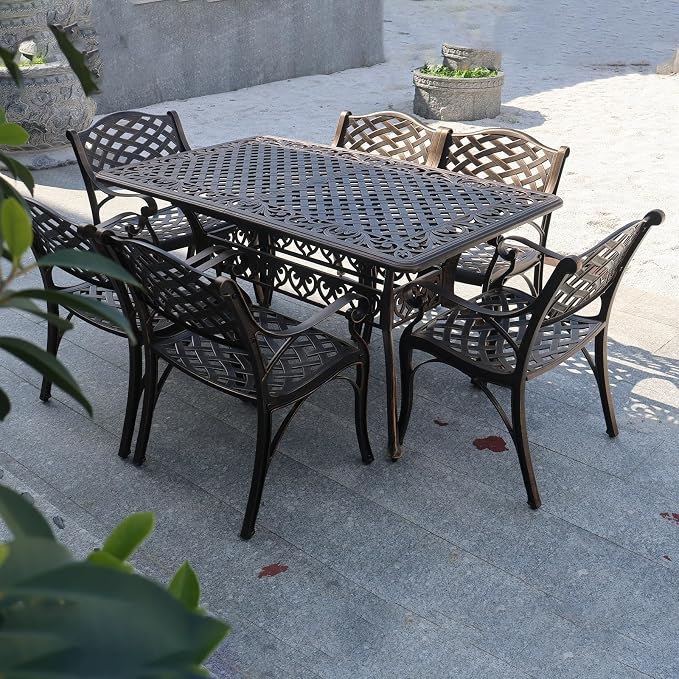 Outdoor Dining Table for 4-6 Person, 58.66" Cast Aluminum Patio Table with 2.56" Umbrella Hole, Outdoor Bistro Table for Backyard, Garden, Patio