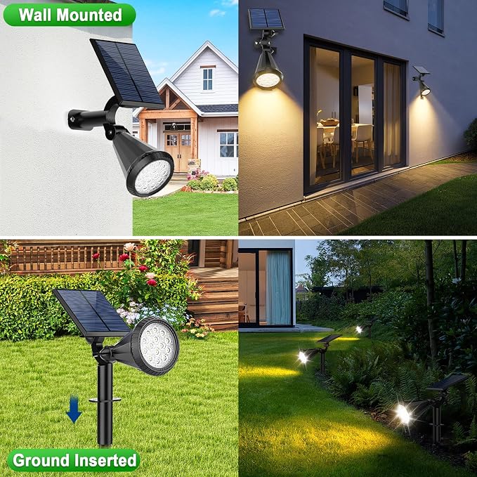 Tadyreal Solar Spot Lights Outdoor Waterproof 180° Adjustable Solar Powered Landscape Lights for Yard 4 Lighting Modes Solar Spotlights for Pathway Garden Outside Wall Pool Porch (6 Pack, Warm White)