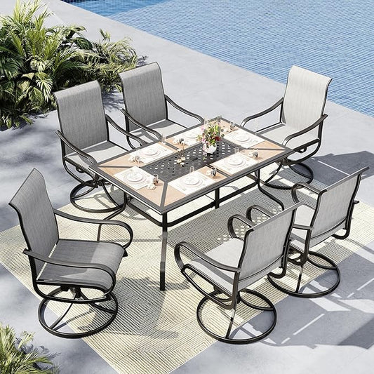 MFSTUDIO Outdoor Patio Dining Set for 6, Patio Table and Chairs Set for Deck/Backyard/Poolside/Garden, 7 Piece Outdoor Patio Furniture Set with Umbrella