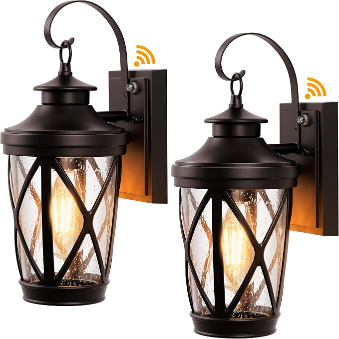 VIANIS 2-Pack Dusk to Dawn Outdoor Wall Light, Oil Rubbed Bronze Porch Light Fixture, Anti-Rust Exterior Wall Lantern, Modern Coach Lights for Garage, Outdoor Carriage Lights Wall Mount, E26 Hardwired
