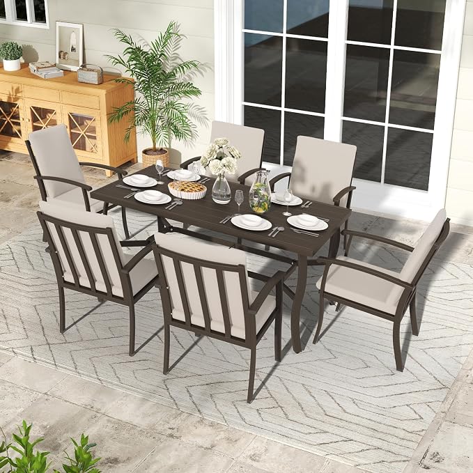 6-Person Outdoor Dining Table, Aluminum Rectangle Outdoor Dining Table with 2.2" Umbrella Hole, Rustproof Aluminum Patio Dining Table for 6, All-Weather for Garden Yard Poolside, Dark Brown