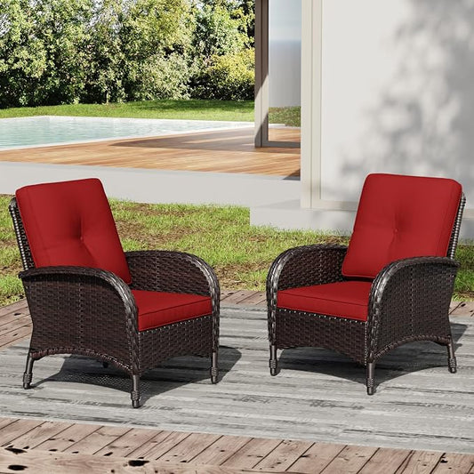 Joyside Wicker Patio Chairs Set of 2, Rattan Outdoor Furniture with Thickened Cushions, High Back, Deep Seating, Wide Armrest, Outdoor Chairs for Porch, Deck