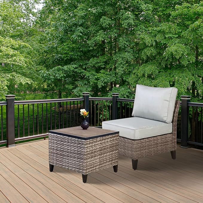 Four Seasons Courtyard Serronova Outdoor Aluminum Side Table All Weather Furniture Piece with Faux Wood Tabletop for Backyard Patios and Porches, Gray