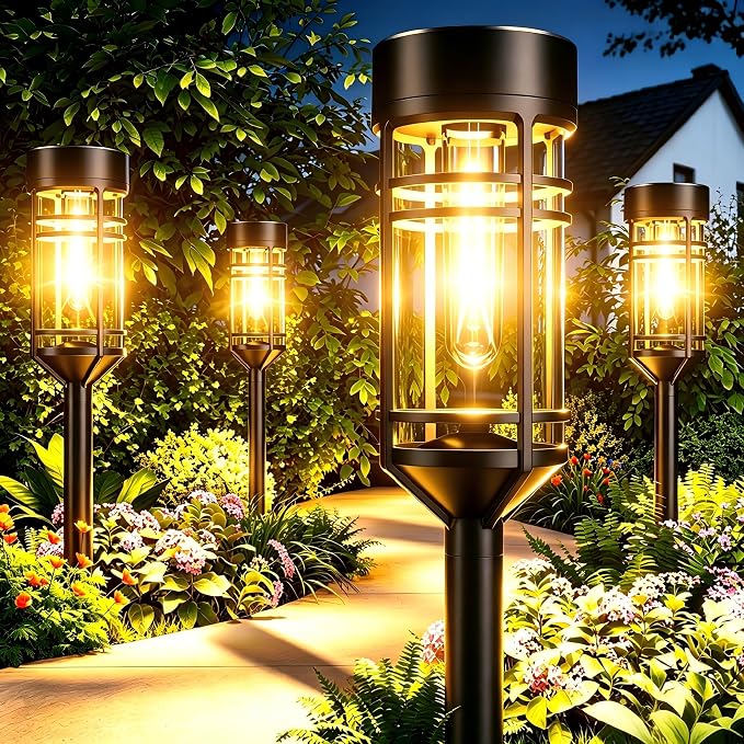 Solar Garden Lights, 2 Pack LED Solar Lights IP65 Outdoor Waterproof, Rugged & Shatterproof for Landscape Lighting Garden Lighting Yard Pathway Walkway Driveway Lawn, 3000K Warm White