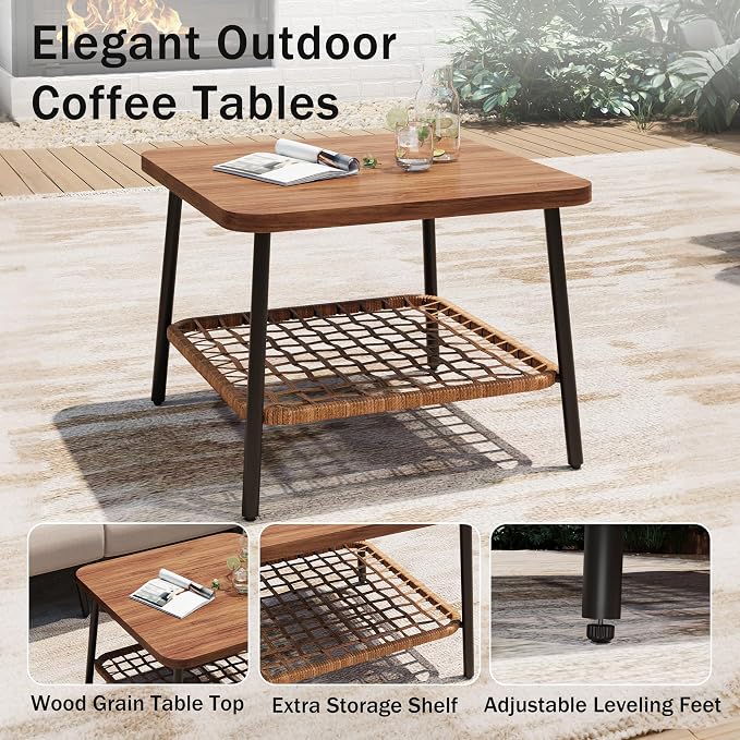 9-Piece Patio Conversation Sets, Rattan Outdoor 7-Seat Sectional Sofa, Wicker Modular Furniture with 2 Storage Coffee Tables for Backyard, Garden, Porch