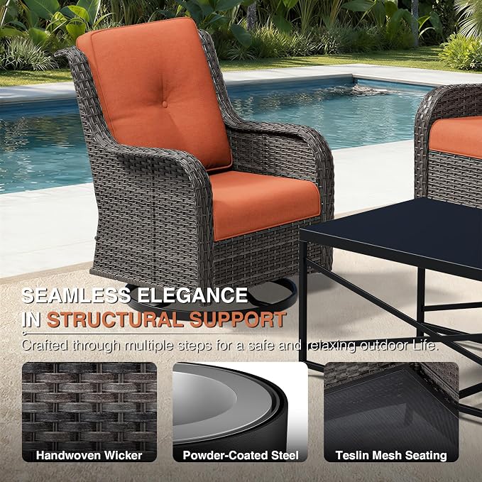 Joyside Swivel Patio Chairs Set of 2, Wicker Patio Furniture with High Back, Deep Seating, Wide Armrest, Thickened Cushions, Outdoor Rattan Furniture for Deck, Porch Use