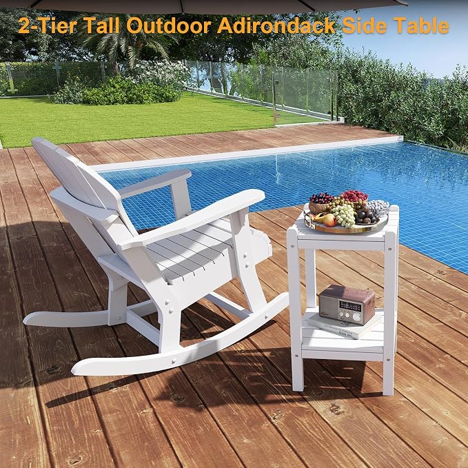 Outdoor Side Table, 26-Inch Tall Adirondack Patio Side Table, All-Weather HDPE Outdoor End Table for Porch Deck Balcony Pool, Easy Maintenance, White