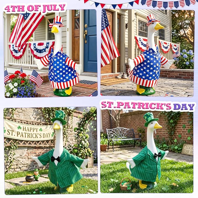 12 Pack Holiday Porch Goose Outfits forThanksgiving,Halloween,Christmas,Cowboy,4th of July,Valentine,St. Patrick's Day,Easter,Rainy Weather,All Seasons for Patio Yard Lawn Decor,Fits 23 Inch(No Goose)