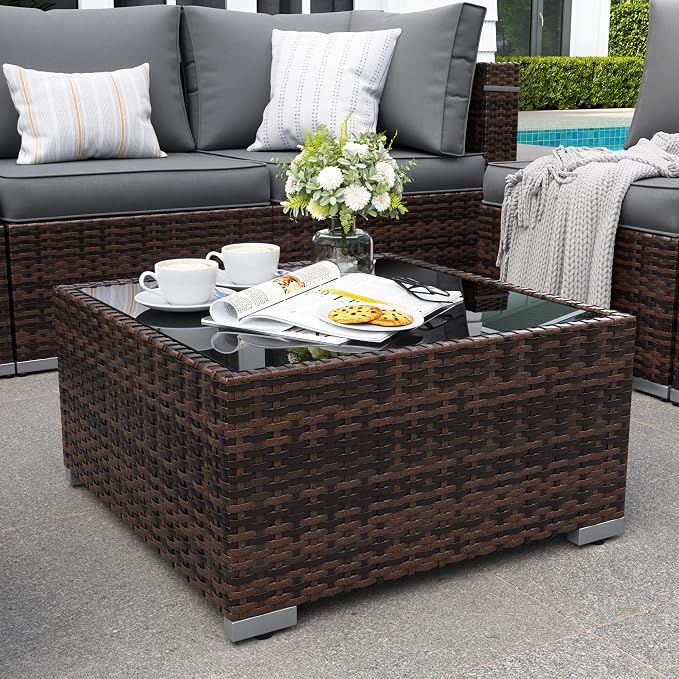 Patio Furniture Set, Modular 10-Piece Patio Conversation Sets with Coffee Table, All-Weather Wicker Outdoor Sectional for Backyard and Balcony, Grey (Waterproof Covers Included)