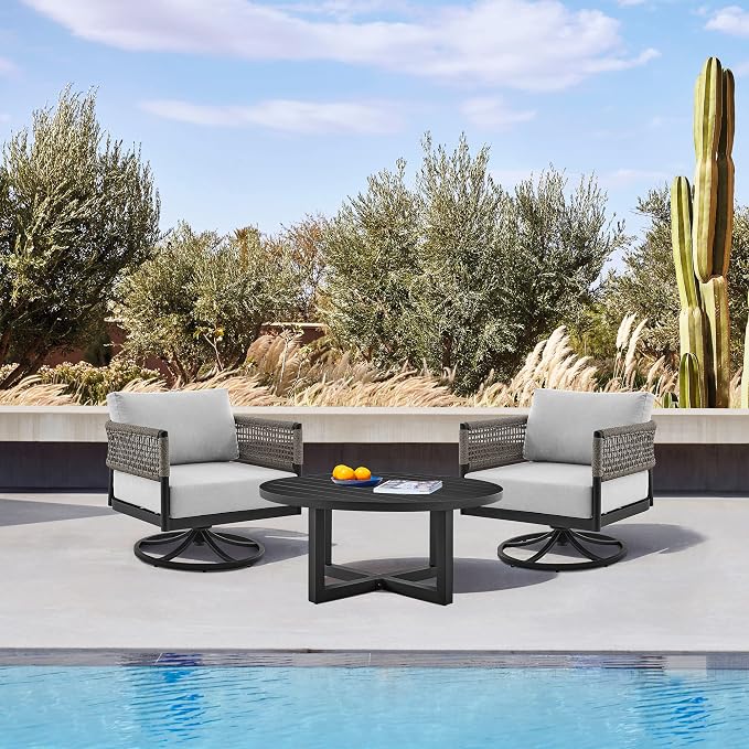 Argiope Outdoor Patio Round Coffee Table in Black Aluminum
