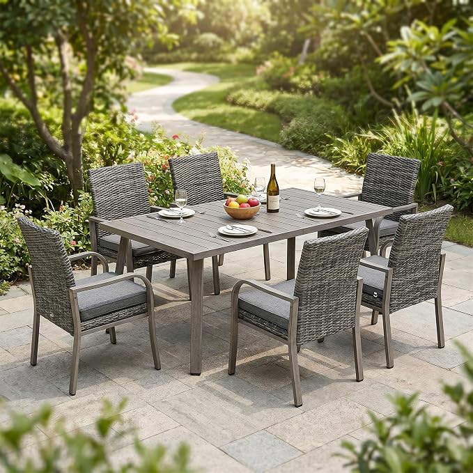 Outdoor Folding Dining Table, 37.4"-70.5" Extendable Patio Iron Table with Umbrella Hole, Weather Resistant Slatted Rectangular Table for Backyard Garden, Gray Finish, Seats 6-8 People