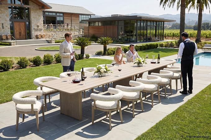 PURPLE LEAF 13 Pieces Italian Patio Dining Set with Cushion, Seamless Table | Wraparound Backrests, Sumptuous Textured Olefin Fabric, Cushioned Armrest, Aluminum, Large Gathering, Earth-Tone Palette