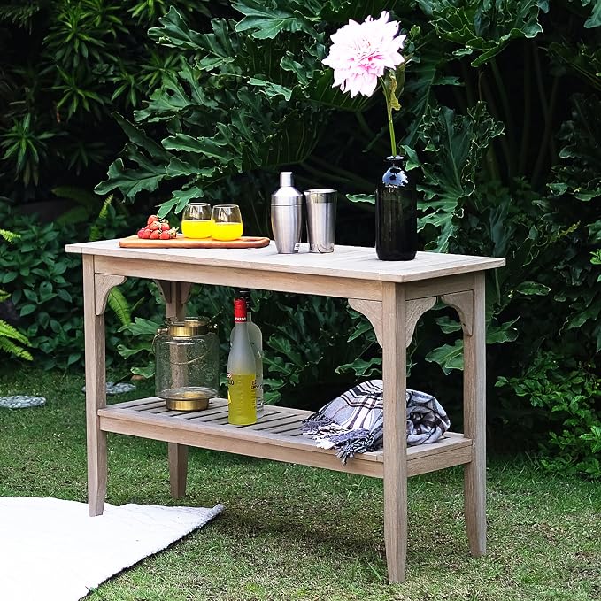 Cambridge Casual Teak Auburn Outdoor Console Table, Solid Indonesian Teak Wood in Weathered Gray Finish, Stylish and Durable Patio Accent or Plant Table for Porch, Deck, Garden, or Outdoor Entryway