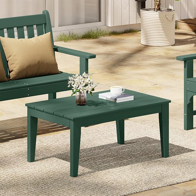 WestinTrends Malibu Low Outdoor HDPE Patio Rectangle Coffee Table, Dark Green