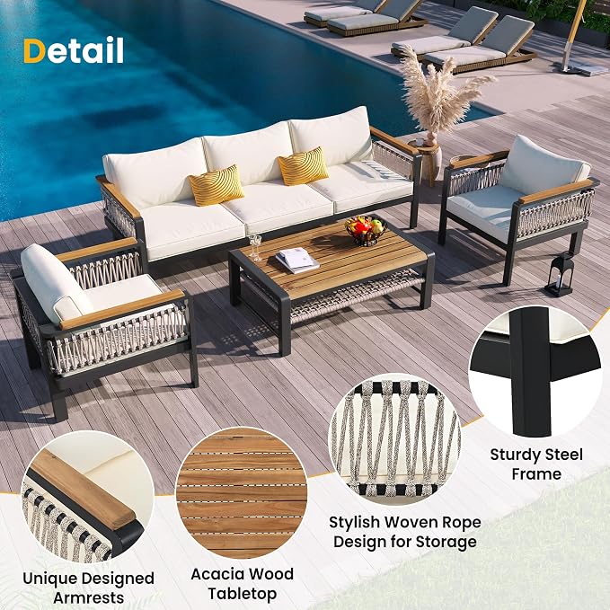 4 Pieces Outdoor Sectional Sofa Set 5-Person Patio Seating Group Outdoor Conversation Set with Cushions and a Coffee Table for Patios, Gardens,or Balcony (Beige#30)