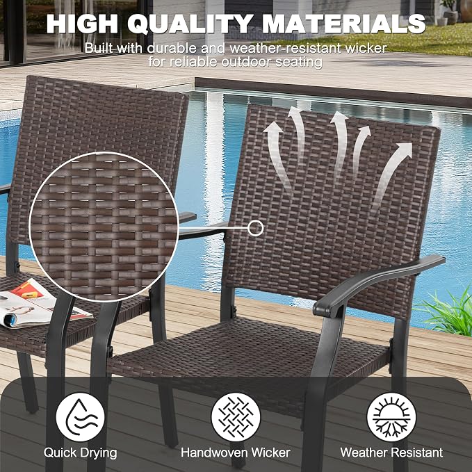 NUU GARDEN 7-Piece Outdoor Patio Dining Set, 6 Wicker-Style Dining Chairs and 61 x 37 Inch Rectangular Table with Umbrella Hole, Patio Furniture for Deck, Garden, Backyard, Indoor & Outdoor, Black