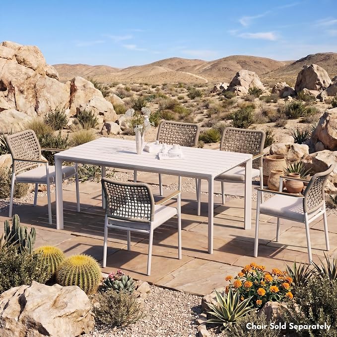 Modern Shade Cavo 67" All-Aluminum Outdoor Patio Dining Table, Minimalist Aluminum Patio Table with Elegant Easy-Clean Surface, Weather-Resistant Outdoor Dining Table for Garden, Indoor, White