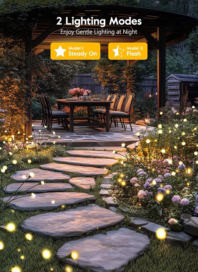 Brightown 4 Pack Solar Garden Lights, 48 LED, Warm White | Firefly Lights, 2 Lighting Modes, Wind Sway, IP65 Waterproof, For Garden Yard Pathway