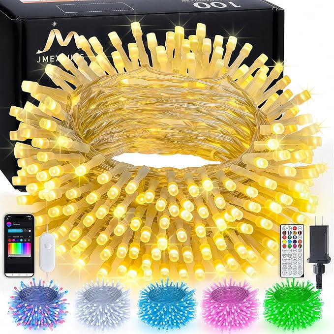 JMEXSUSS 100 LED Color Changing Christmas String Lights with Remote & APP | 33ft Orange and Purple Halloween Lights, Clear Wire Smart Color Changing Christmas Lights Plug in for Halloween Xmas