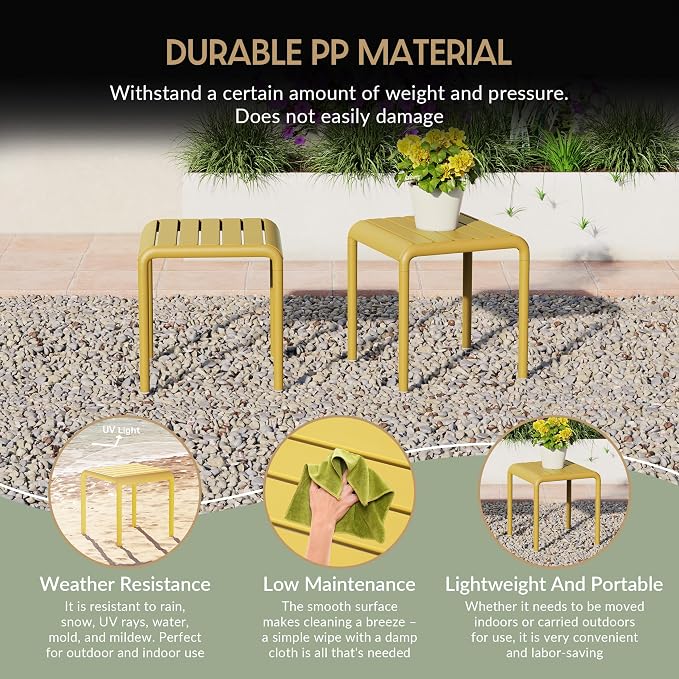 WestinTrends Playa Plastic Modern Outdoor Patio Accent Side Tables (Set of 2), Yellow