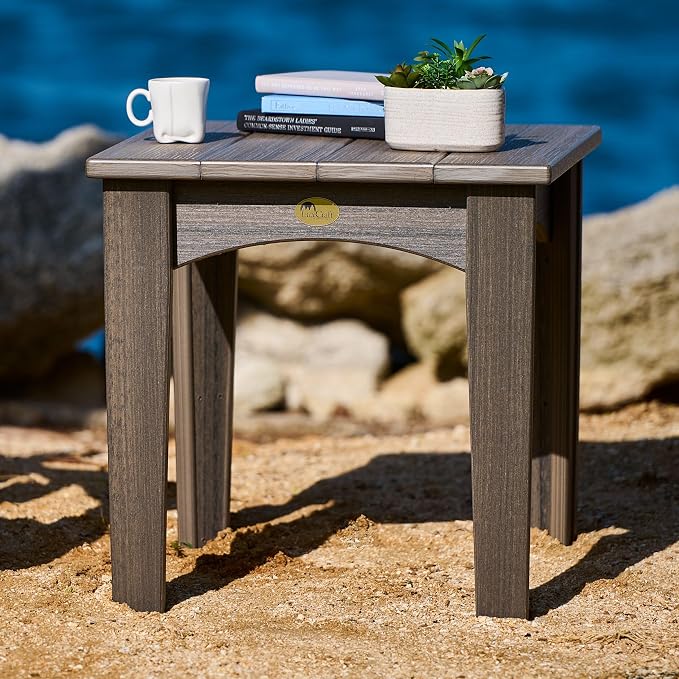LuxCraft Island End Table – HDPE Poly Lumber Outdoor Side Table, Weatherproof Patio Accent Table, Low-Maintenance Porch Furniture (Cedar & Black)