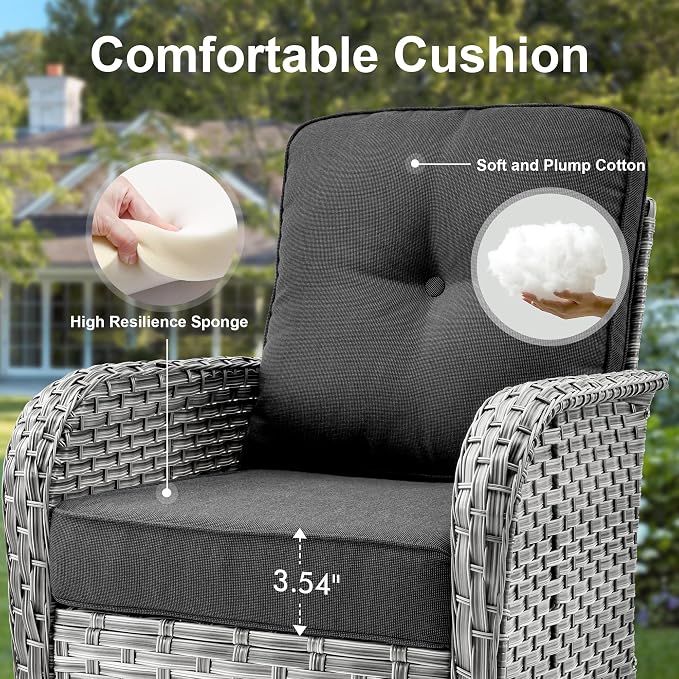Outdoor Patio Furniture Sets,11 PCS Patio Conversation Set Outside Rattan Sectional Sofa with 54 in Fire Pit Table Wicker Rocking Chair Coffee Table Fit Backyard Porch Garden Poolside Balcony