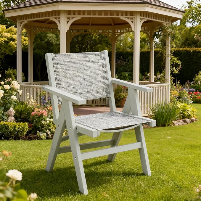 Patio Outdoor Chair, Dining Chair, Durable HIPS Material, Ergonomic Design, Mesh Chair for Patio, Gardens, Pool, Camping ect.(Light Gray)