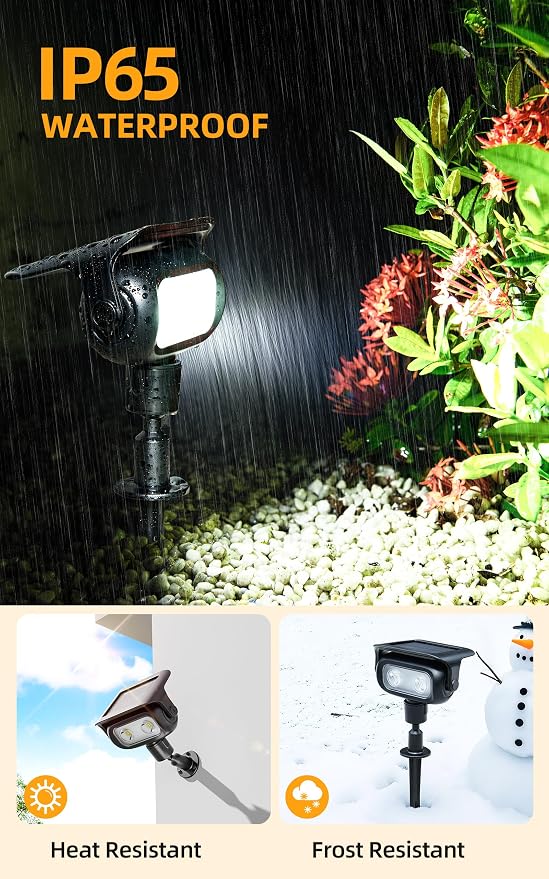 ROSHWEY Solar Spot Lights Outdoor, Waterproof Spotlights with 2 Brightness Mode, Landscape Lighting Solar Lights for Garden, Yard, Pathway (Cool White, 6 Pack)