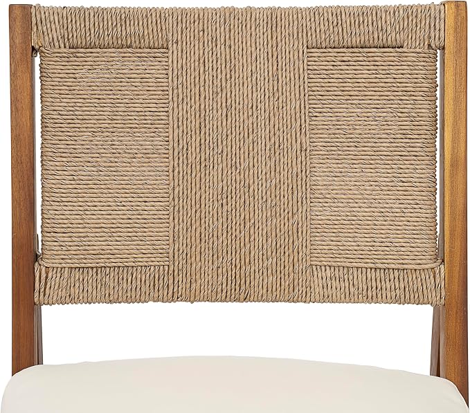 Christopher Knight Home 5 Piece Outdoor Dining Set Acacia Wood Square Table and 4 Light Brown Wicker Chairs with Cream Cushions Teak Finish Patio Furniture Set for Garden Backyard Balcony