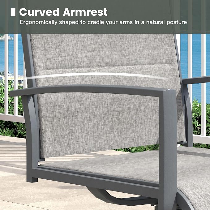 Outdoor Dining Set for 2, 18.5" Metal Round Outdoor Side Table and Padded Textilene Patio Swivel Chairs, 3 Pieces Patio Side Table and Chairs Set for Garden Backyard, Grey and Black