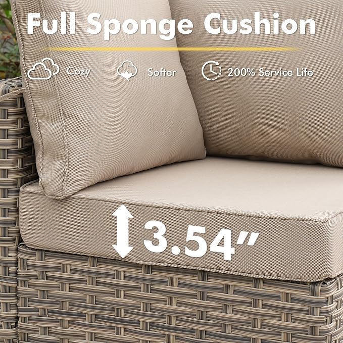 CAODOC Outdoor Sectional Patio Furniture Set,10 Pieces Wicker Conversation Sets L Shaped Couch,Out Door Sofa Outside Furniture with Swivel Chairs,Beige