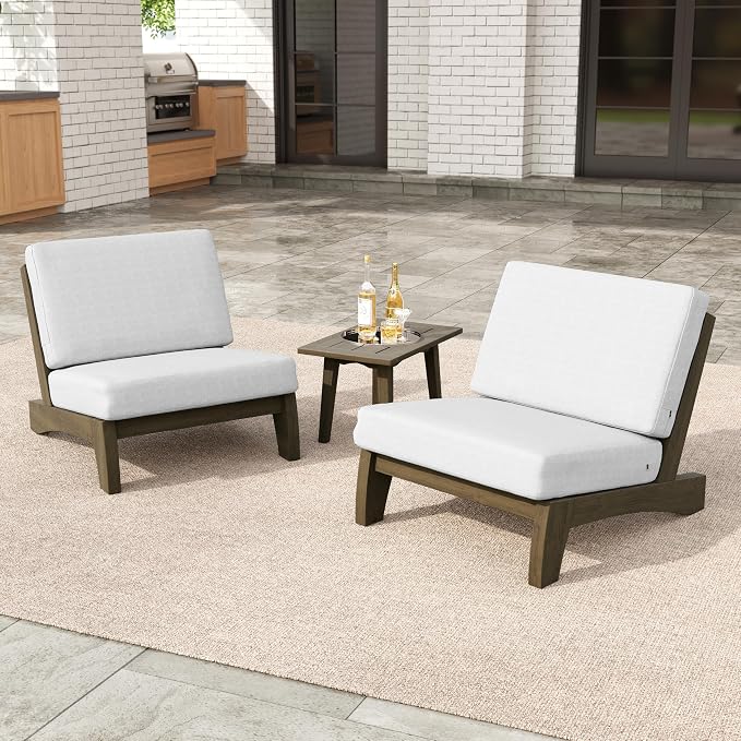2 Pieces Patio Furniture Sets, All-Weather Outdoor Wood Bistro Set Patio Conversation Side Table Chiars and Patio Loveseat for Balcony, Backyard