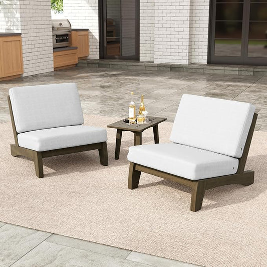 2 Pieces Patio Furniture Sets, All-Weather Outdoor Wood Bistro Set Patio Conversation Side Table Chiars and Patio Loveseat for Balcony, Backyard