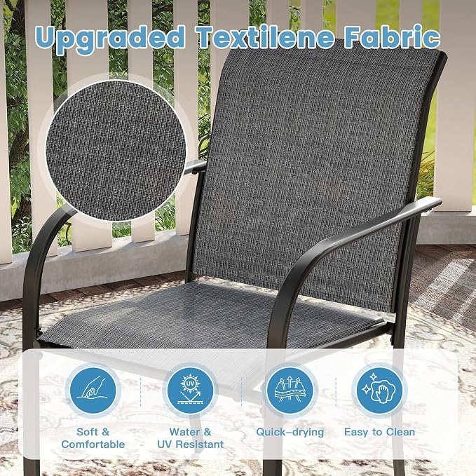 DIFY Patio Dining Set for 10, 11 Piece Outdoor Table and Chairs Set, 63" Round Metal Patio Dining Table and Textilene Stackable Patio Chairs, for Backyard Garden Poolside, Grey