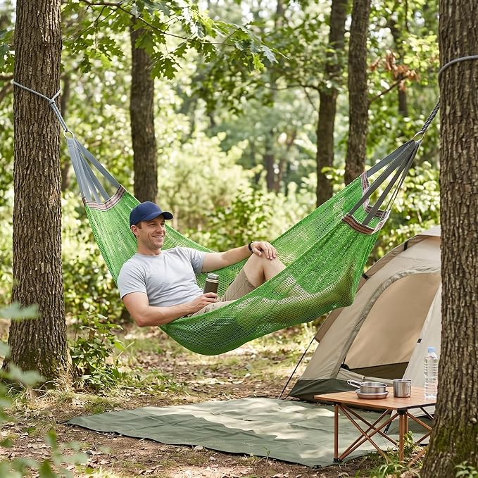 Outdoor Hammock Without Stand|Camping Hammock Lightweight Portable, Anti-roll Breathable Mesh Outdoor with Tree Straps & Carry Bag, Green (102.36x51.18in)
