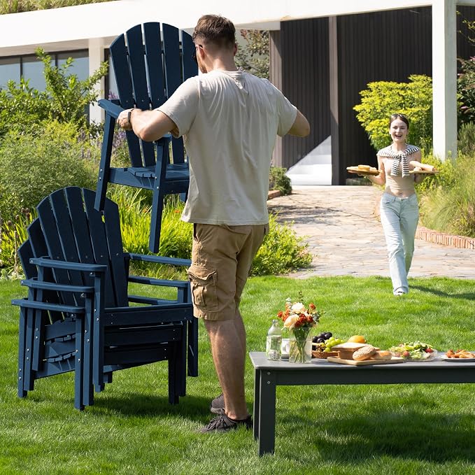 nevilywood Compact Stackable Adirondack Chairs,All Weather HDPE,380lb,Navy | 26.3" Wide HDPE.All-Weather Outdoor.Maintenance-Free.Stackable for Storage.25°Curved Straight Backrest.Quick Assembly