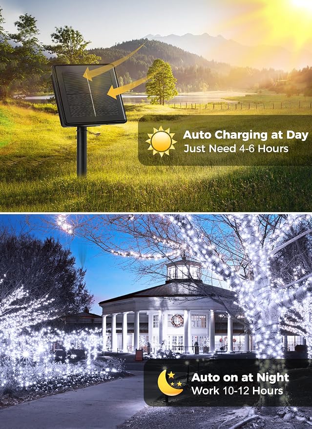 Solar String Lights Outdoor, 2 Pack Total 80FT 200 LED Solar Outdoor Lights | Solar Fairy Lights with 8 Lighting Modes, Waterproof Solar Lights for Outside Tree Garden Balcony Gazebo Party, Warm White