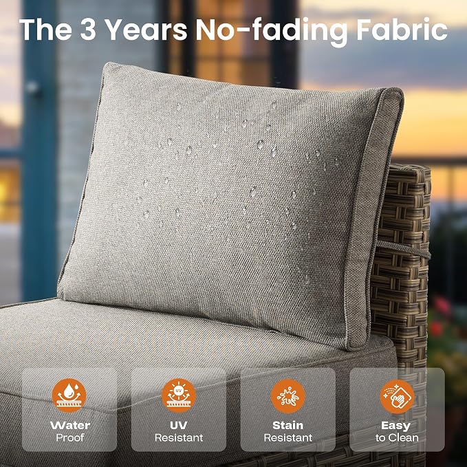 ovios 6 Piece Patio Sectional Furniture, Rattan Wicker Coversation Couch Set, Outdoor Sofa Set for Outside Porch Balcony Backyard Pool,Dark Grey