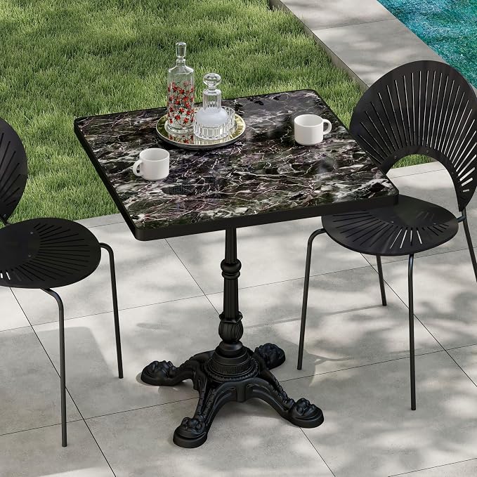 31.5" Sintered Stone Square Dining Table for 2-4 People, Marble Look Bistro Table with Heavy Duty Cast Iron Base for Outdoor Patio Garden Cafe, Living Room Balcony, Commercial Grade Small Space, Black