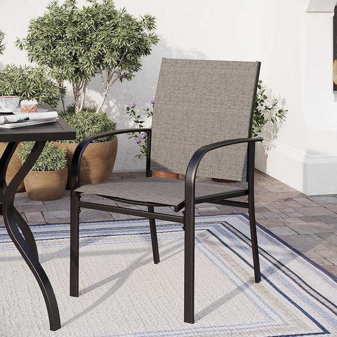 SUNSHINE VALLEY Patio Dining Set for 8, 57.5" x 57.5" Square Metal Table with Umbrella Hole, 8 x Stable Brown Dining Chairs, Outdoor Table and Chairs Set for Lawn Backyard and Deck