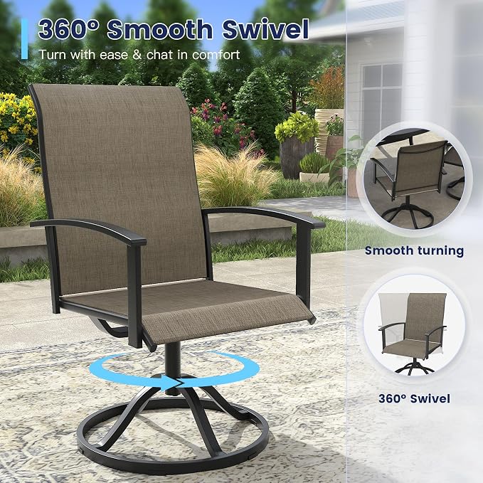 VICLLAX Outdoor Table and Chairs Set for 8, Patio Dining Set of 60 Metal Round Patio Table with Umbrella Hole & 8 Swivel Outdoor Dining Chairs for Backyard Lawn, Mixed Brown & Walnut