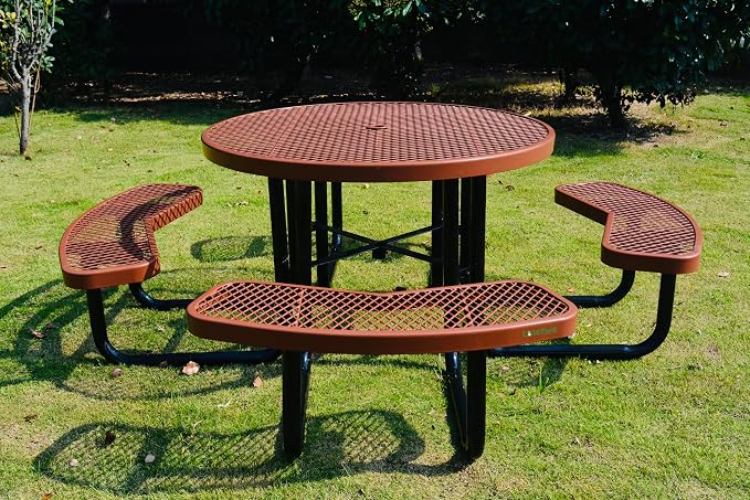Heavy Duty 46 inch Expanded Metal Round Picnic Table (Brown)