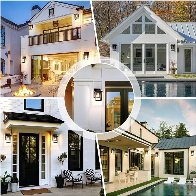 MATAMEYE Outdoor Wall Light Fixture, Exterior Waterproof Porch Lighting | Black Patio Wall Lantern, Anti-Rust, Clear Glass, E26 Socket, Wall Mount Sconce Lighting, Outside Front Door Light Entryway