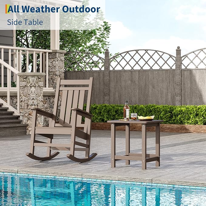 HDPE Adirondack Square Outdoor Side Table,Weather Resistant & Easy Assembly Patio End Tables,Durable Small Patio Table for Beach,Pool,Garden, Balcony, Porch