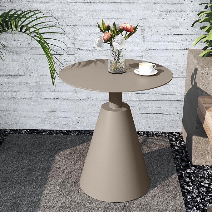 TWT Round Side Table, Round Pedestal End Table Small Farmhouse Martini Table Aluminum Plant Stand Modern Drink Table for Small Space Living Room, Balcony, 19.5 in x 21.7 in-Champagne