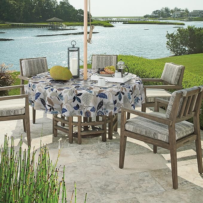 DYTXIII Outdoor Round Tablecloth with Umbrella Hole 60 Inch, Water Repellent & Fade Resistant Table Cover, All Weather Outdoor Tablecloth for Garden & Party Table, Breeze Leaves Beige