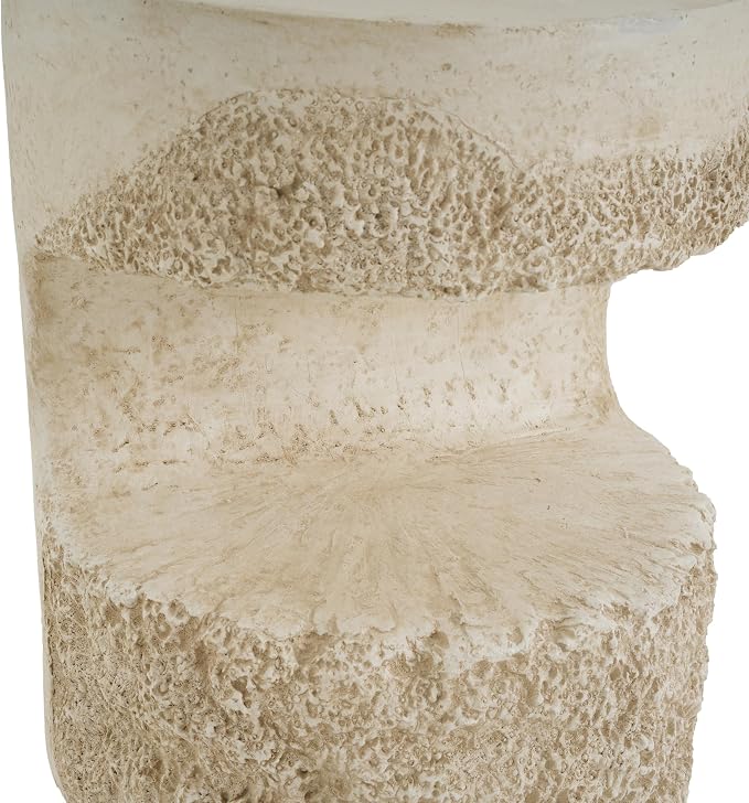 Merax Outdoor Patio Side Table, Modern Organic MGO Round Accent Side Table, 20.25" Height Small End Table with Beige Tone Travertine-Look Textured for Poolish Garden Balcony