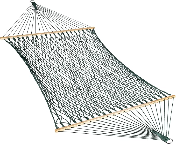 Bliss Hammocks BH-410GR 60in Wide Cotton Rope Hammock, Indoor Outdoor Poolside Patio Backyard Hammock, Includes Chains & Hooks, Eco Friendly Polyester, Hardwood Spreader, 450 Pound Capacity, Green