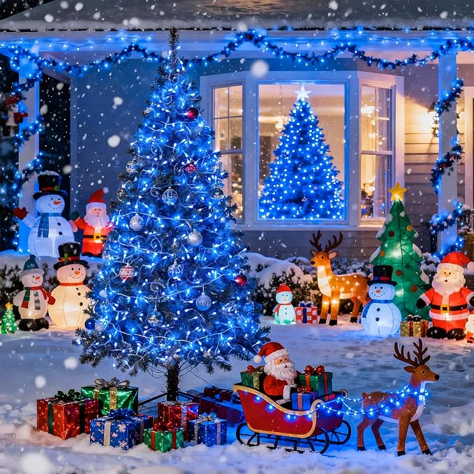JMEXSUSS 91.5ft Connectable 250 LED Blue Christmas String Lights Indoor | Christmas Lights Outdoor Waterproof, 8 Modes Blue Christmas String Light for Party Garden Tree Halloween Decoration